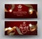 VIP invitation banners with curly gold with royal print ribbons on the red background .