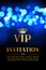 VIP invitation card with gold and bokeh glowing background. Premium luxury elegant design