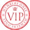 VIP. Members only. Red vector grunge style rubber stamp with crown.