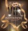 VIP Party banner with gold bent ribbons, confetti and sparkler letters.