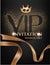 VIP party elegant banner with golden ribbons, dust and crown.
