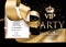 VIP PARTY INVITATION BANNER WITH GOLDEN RIBBON, VINTAGE FRAME AND CROWN.