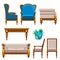 VIP vintage interior furniture rich wealthy house chair room with sofa couch seat set vector illustration.