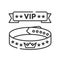 Vip wristband line black icon. Bracelet for entering various events. All inclusive. Red ribbon with five stars. Sign for web page