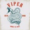 Viper snake illustration on grunge background. Design element for poster, card, t shirt.