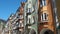 Vipiteno, Bolzano, Trentino Alto Adige. The pedestrian street of the village with the traditional Tyrolean houses