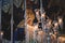 Virgen Maria in procession in Marbella at the holy week , candles an throne at night