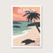 Virgin Islands National Park poster illustration, Beautiful turtle and beach scenery poste