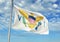 Virgin Islands US flag waving with sky on background realistic 3d illustration