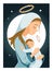 Virgin Mary holding newborn Jesus. Mothers day. Night Christmas scene