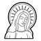 Virgin Mary statue vector catholic illustration, religious line drawing of Our Lady of grace head and chest