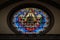 Virgin Mary surrounded by Angels, stained glass window in the Cattedrale di Santa Maria del Fiore in Florence