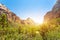 Virgin view of Zion National Park at sunset