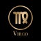 Virgo golden vector zodiac sign with golden letters on black background.