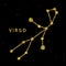 Virgo zodiac horoscope sign, astrology simbol in golden shiny glittered style on black sky background.