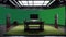 virtual 3D studio television set for color green television background. Design, creation, production and compositing