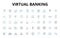 Virtual banking linear icons set. Digital, Online, Mobile, Virtual, Web-based, Automated, Fintech vector symbols and