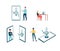 Virtual chat bot set with people and robot flat vector illustration isolated.