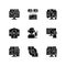 Virtual communication black glyph icons set on white space