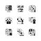 Virtual communication black linear icons set