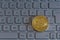 Virtual currency computer keyboard bit coin gold coin and printed encrypted money with qr code,bit coin concept, e-commerce