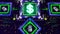 Virtual currency mining concept. Neon dollar symbol on glitch background