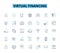 Virtual financing linear icons set. Cryptocurrency, NFTs, Blockchain, Crowdfunding, DeFi, Stablecoin, ICO line vector