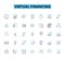 Virtual financing linear icons set. Cryptocurrency, NFTs, Blockchain, Crowdfunding, DeFi, Stablecoin, ICO line vector