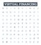 Virtual financing vector line icons set. Virtual, Financing, Money, Investment, Online, Credit, Funds illustration