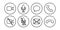 Virtual hangouts icons for conference call. On and off video, sound, message, mail and call icons isolated on white