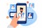 Virtual healthcare consultation by mobile device, smartphone in hand.Telemedicine e-health concept.