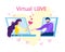 Virtual Love Cartoon Man Woman on Computer Screen