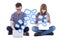 Virtual love concept - teenage boy and girl sitting with laptops