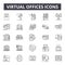 Virtual offices line icons, signs, vector set, outline illustration concept