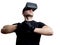 Virtual reality champion gamer ready to fight in cyberspace
