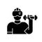 Virtual reality fitness black glyph icon.