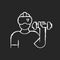 Virtual reality fitness chalk white icon on dark background.