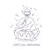 Virtual reality glasses on Buddha. VR headset advertising concept. Virtual nirvana. Dotted line vector illustration