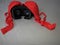 Virtual reality glasses for mobile devices with red underwear on top, VR technology is used for VR and adult entertainment.