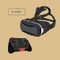 Virtual reality headset glasses realistic sketch vector.