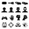 Virtual reality and headset glasses vector icons. Simulation game and vr computer sensor device symbols