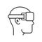 Virtual reality illustration. Head silhouette with VR headset in modern outline vector flat style. Line icon