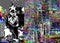 Virtual reality interferences. 3d image. Retro vintage technology background. Trendy futuristic digital graffiti wallpaper,