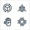 Virtual reality line icons. linear set. quality vector line set such as microchip, virtual reality, d graphics