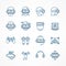 Virtual reality linear blue icon set