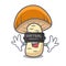 Virtual reality orange cap boletus mushroom mascot cartoon