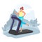 Virtual reality sport simulator, modern technology woman running on treadmill cartoon vector illustration, isolated on