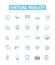 Virtual reality vector line icons set. Virtual, Reality, VR, Lucid, Dreaming, Augmented, Simulation illustration outline