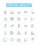 Virtual reality vector line icons set. Virtual, Reality, VR, Lucid, Dreaming, Augmented, Simulation illustration outline