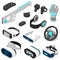 Virtual reality vector vc gaming digital device or gadget 3d glasses or headset isometric illustration set of electronic